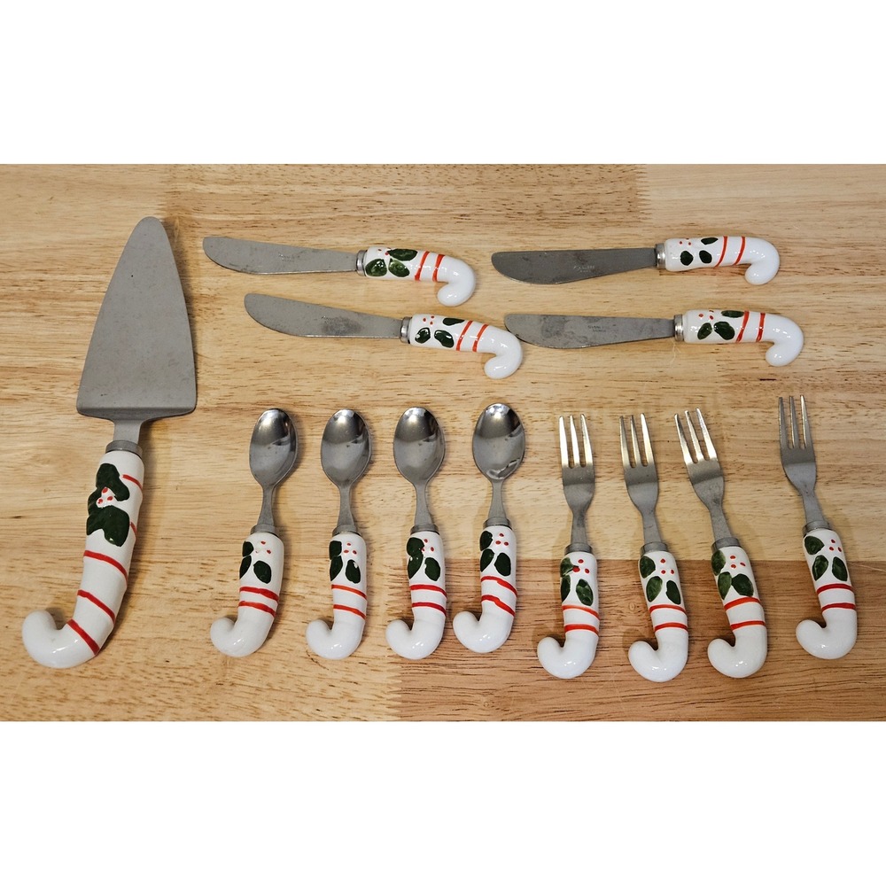 Christmas Flatware Set White Candy Cane Ceramic Canapé Charcuterie